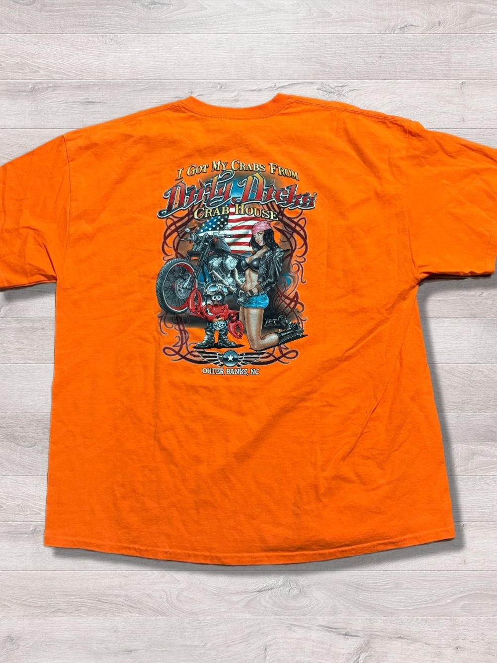 Dirty Dicks Crab House Outer Banks NC Double Sided Funny Novelty Shirt XXL Beach